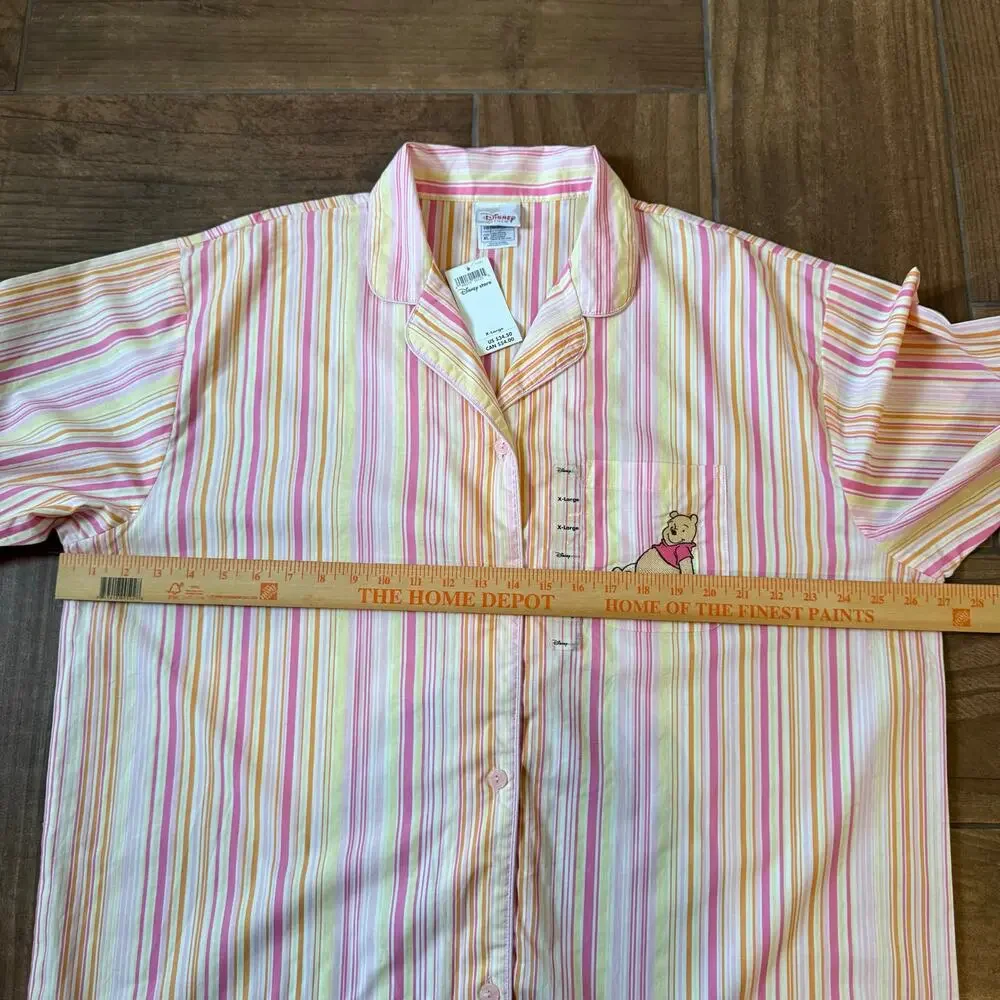 Disney Winnie The Pooh Pajama Top Cotton Striped Button Down Womens XL - Picture 5 of 6